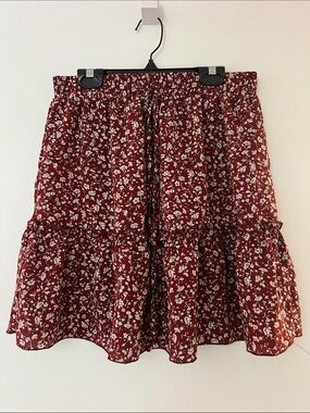 Cupshe Burgundy Floral Skirt